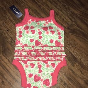 New. Strawberry ruffled bodysuit